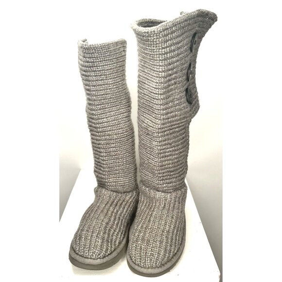 UGG Australia Womens Boots Cardy Wool Cable Knit Tall Foldable Button Gray Sz 7 - Picture 1 of 15